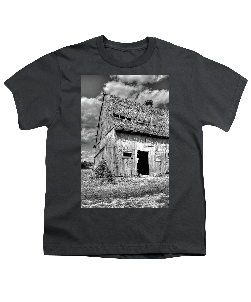 Rural Youth T-Shirt featuring the photograph Weathered Barn In Monochrome by Randall Dill