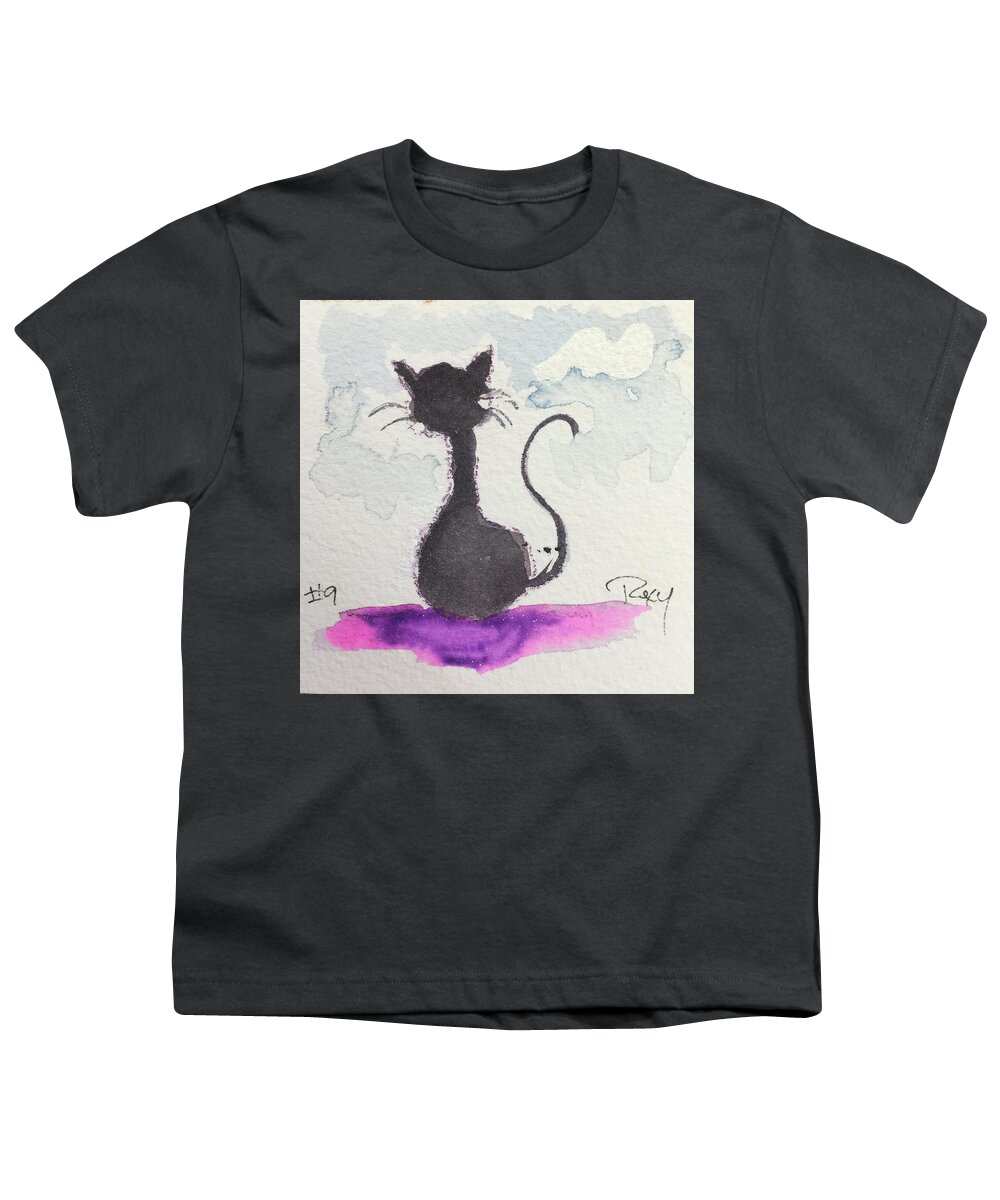 Whimsy Youth T-Shirt featuring the painting Whimsy Kitty 9 by Roxy Rich