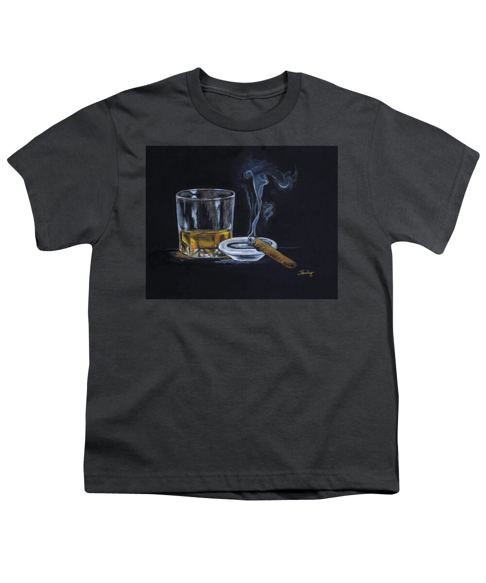 Whiskey Youth T-Shirt featuring the painting Whiskey and Cigar by Shirley Dutchkowski