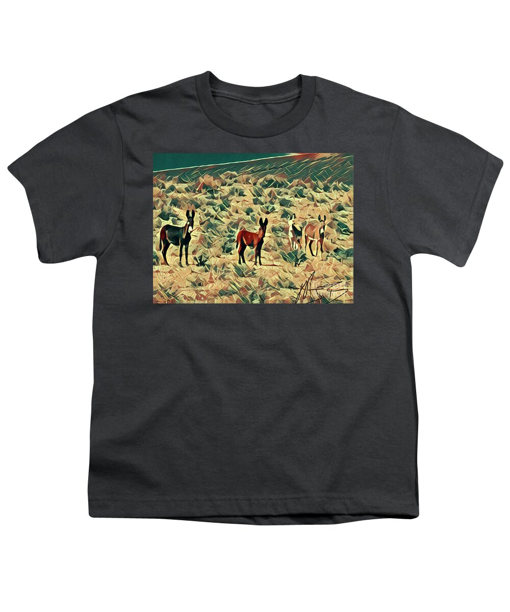 Donkeys Youth T-Shirt featuring the mixed media Wild Donkeys  by Mindy Bench