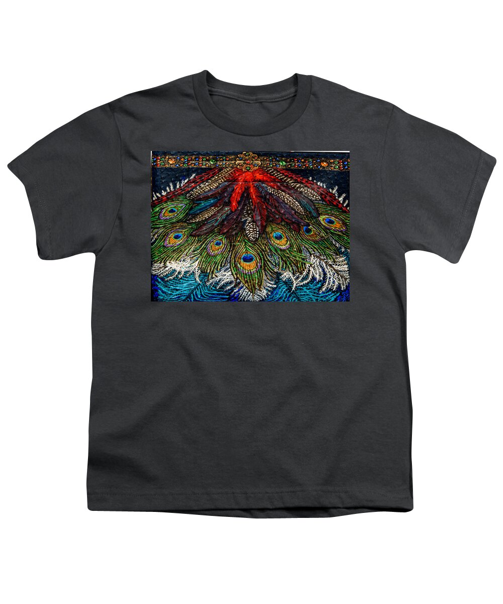  Youth T-Shirt featuring the painting Winter Feathers by Bonnie Siracusa