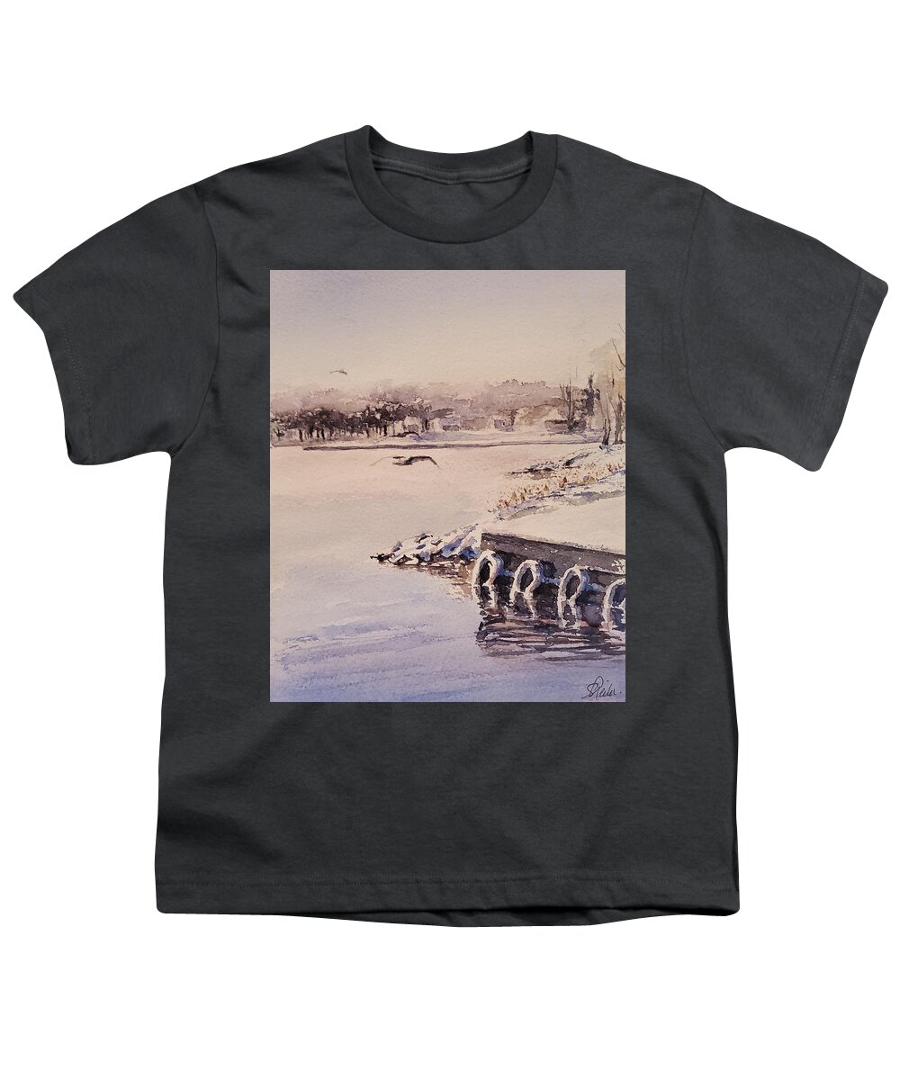 Snow Youth T-Shirt featuring the painting Winter Harbour by Sheila Romard
