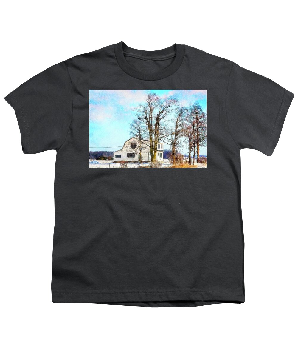 Country Youth T-Shirt featuring the mixed media Winter in Ontario Digital Painting by Tatiana Travelways