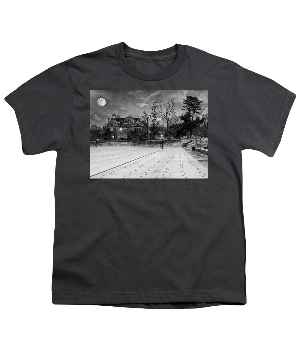 Full Moon Youth T-Shirt featuring the photograph Winter Tracks and Full Moon by Russel Considine