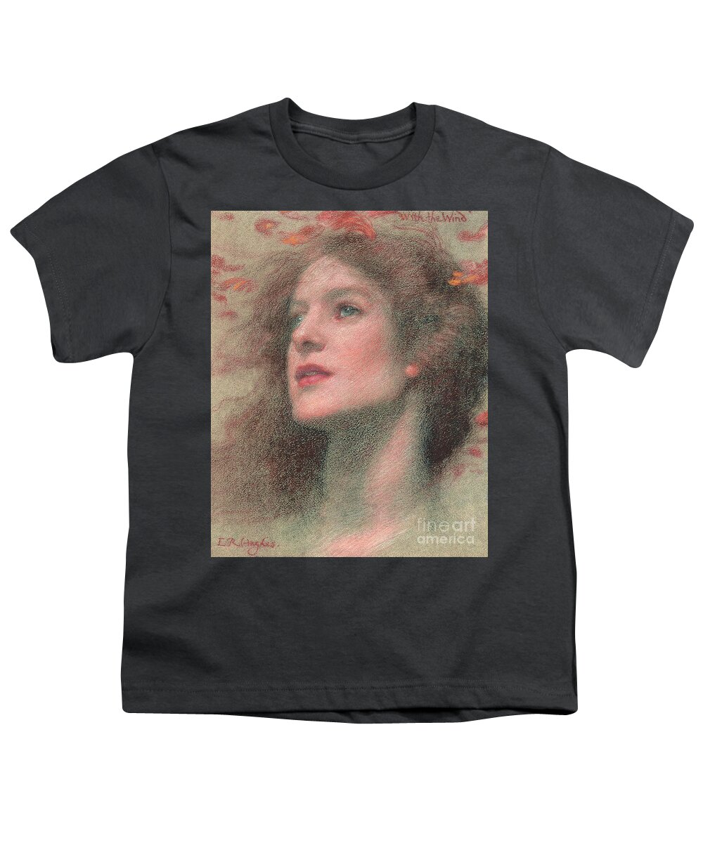 Chalk Youth T-Shirt featuring the pastel With the Wind by Edward Robert Hughes