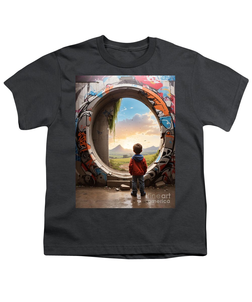 Ai Art Youth T-Shirt featuring the digital art Wondering What Is On The Other Side by Michelle Meenawong