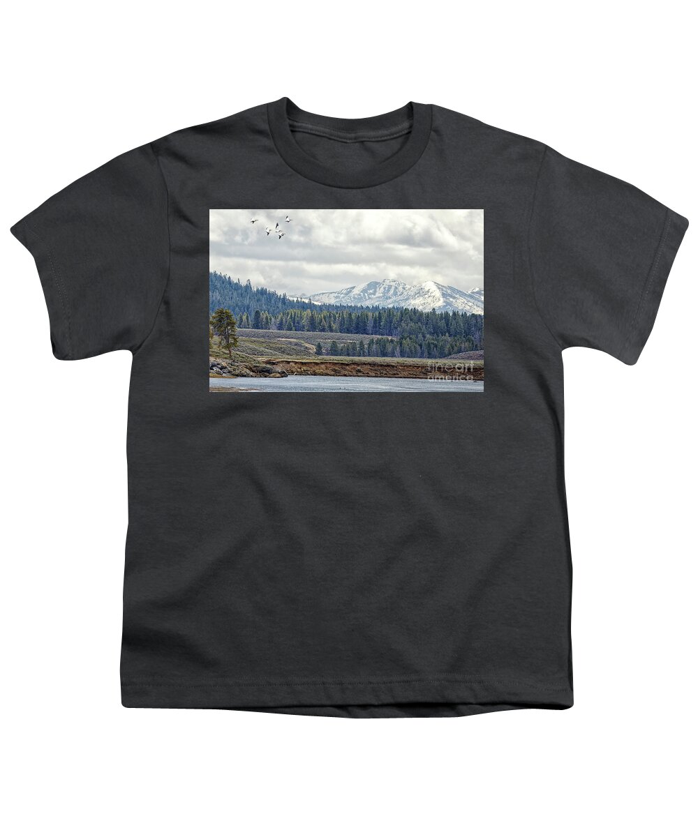 Pelican Youth T-Shirt featuring the photograph Yellowstone Flight by Natural Focal Point Photography