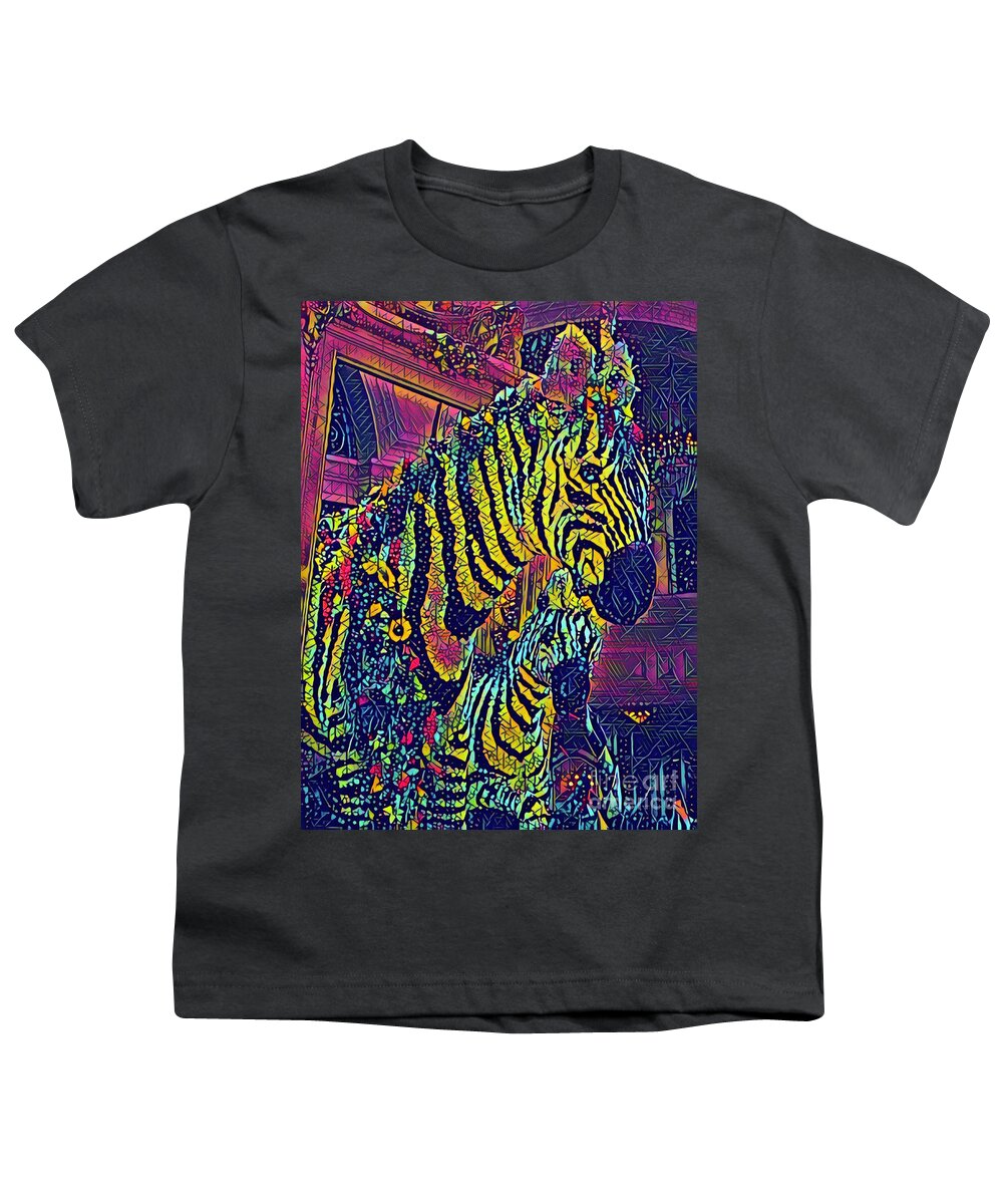 Zebra And Baby Youth T-Shirt featuring the mixed media Zebra Momma n Baby by Mindy Bench