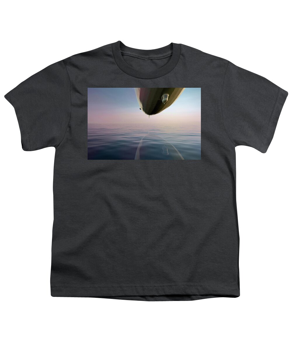 Zeppelin Youth T-Shirt featuring the mixed media Zeppelin Crossing the Sea by Shelli Fitzpatrick