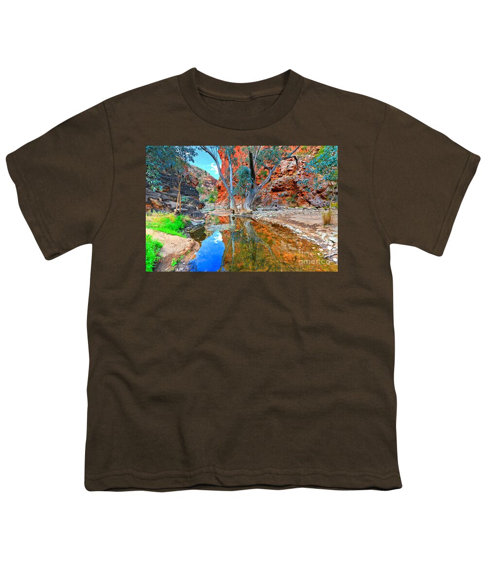 Serpentine Gorge Central Australia Northern Territory Outback Landscape Australian Gum Tree Water Hole Youth T-Shirt featuring the photograph Serpentine Gorge Central Australia #4 by Bill Robinson
