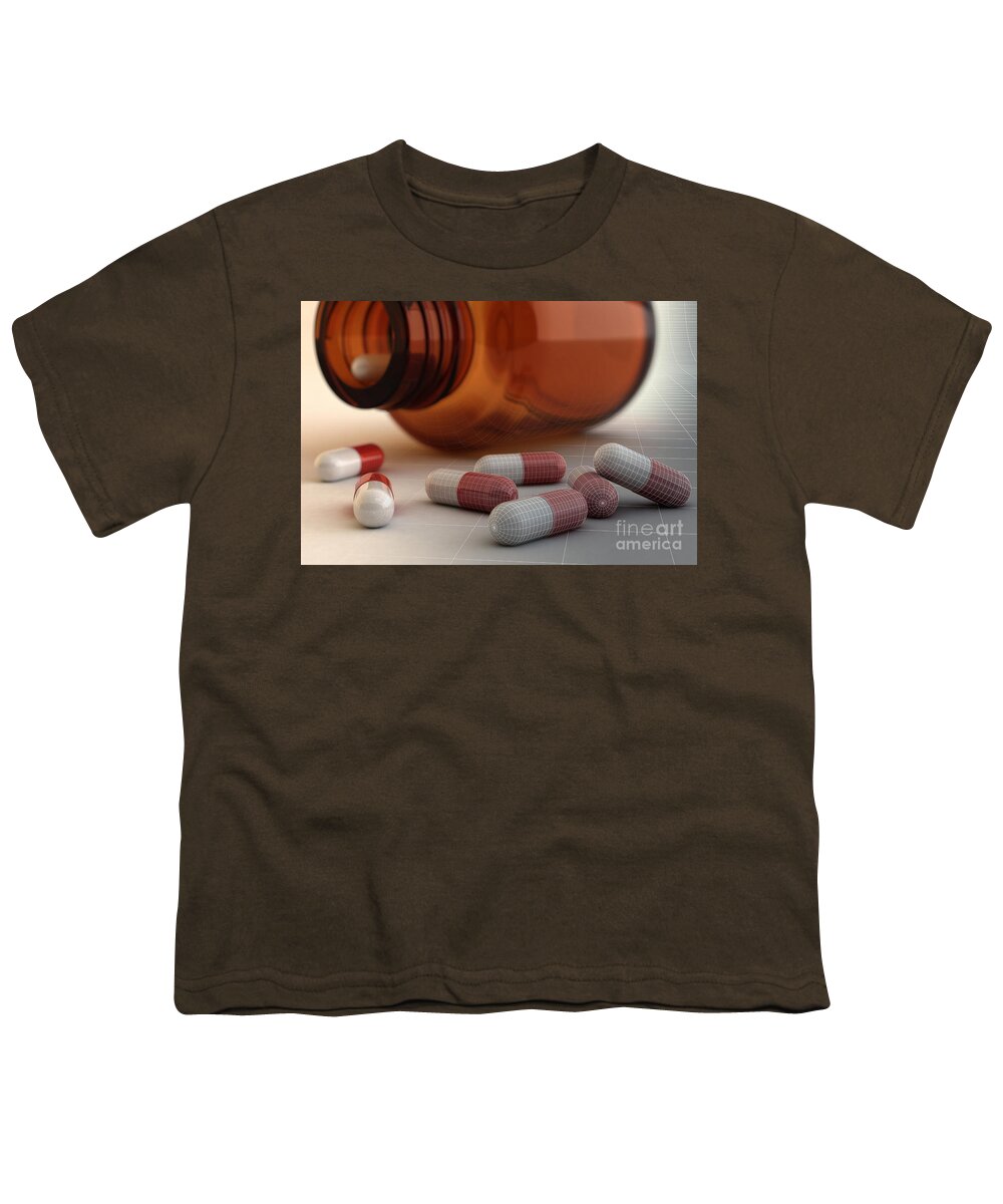 3d Visualisation Youth T-Shirt featuring the photograph Spilled Medication Wireframe #1 by Science Picture Co