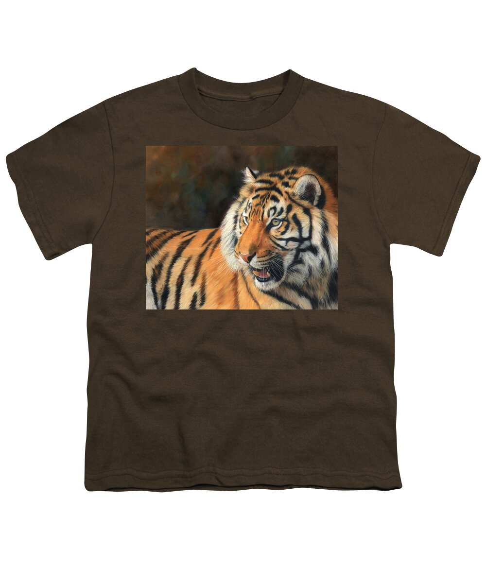 Tiger Youth T-Shirt featuring the painting Amur Tiger #4 by David Stribbling