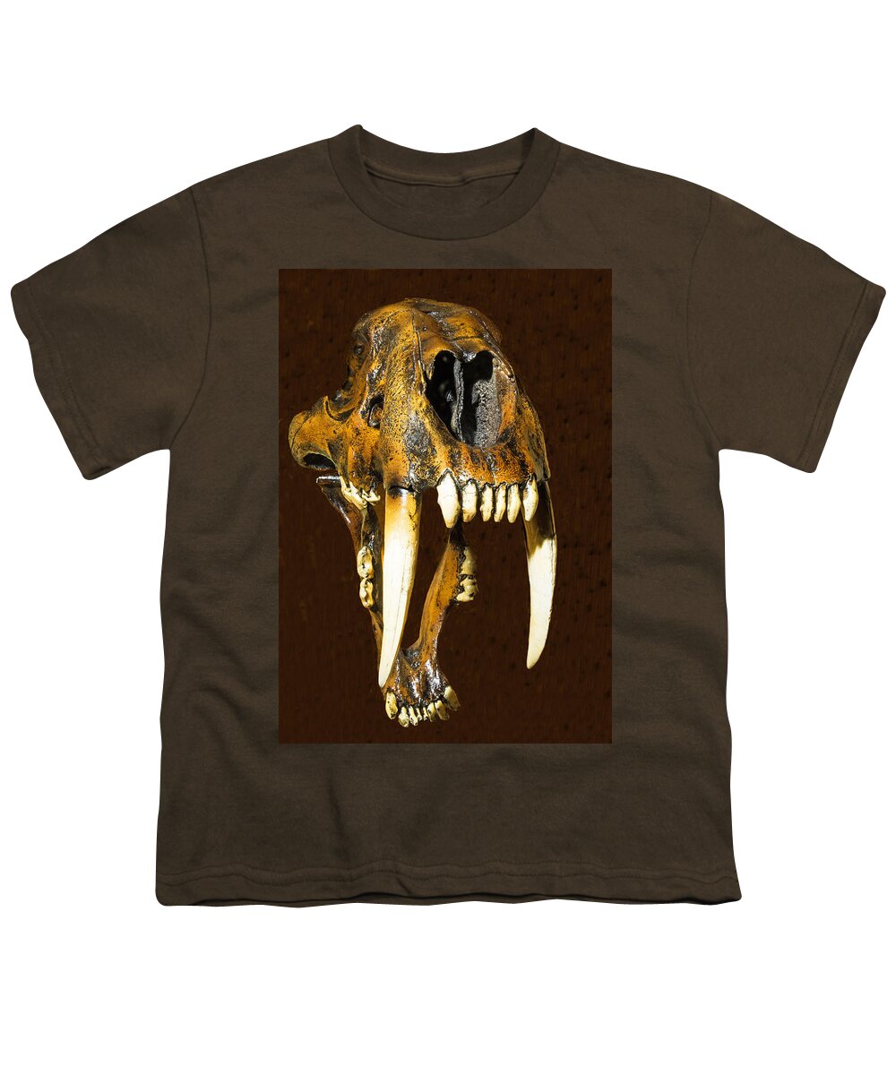 Nature Youth T-Shirt featuring the photograph Saber Tooth Cat Skull Fossil #3 by Millard H. Sharp