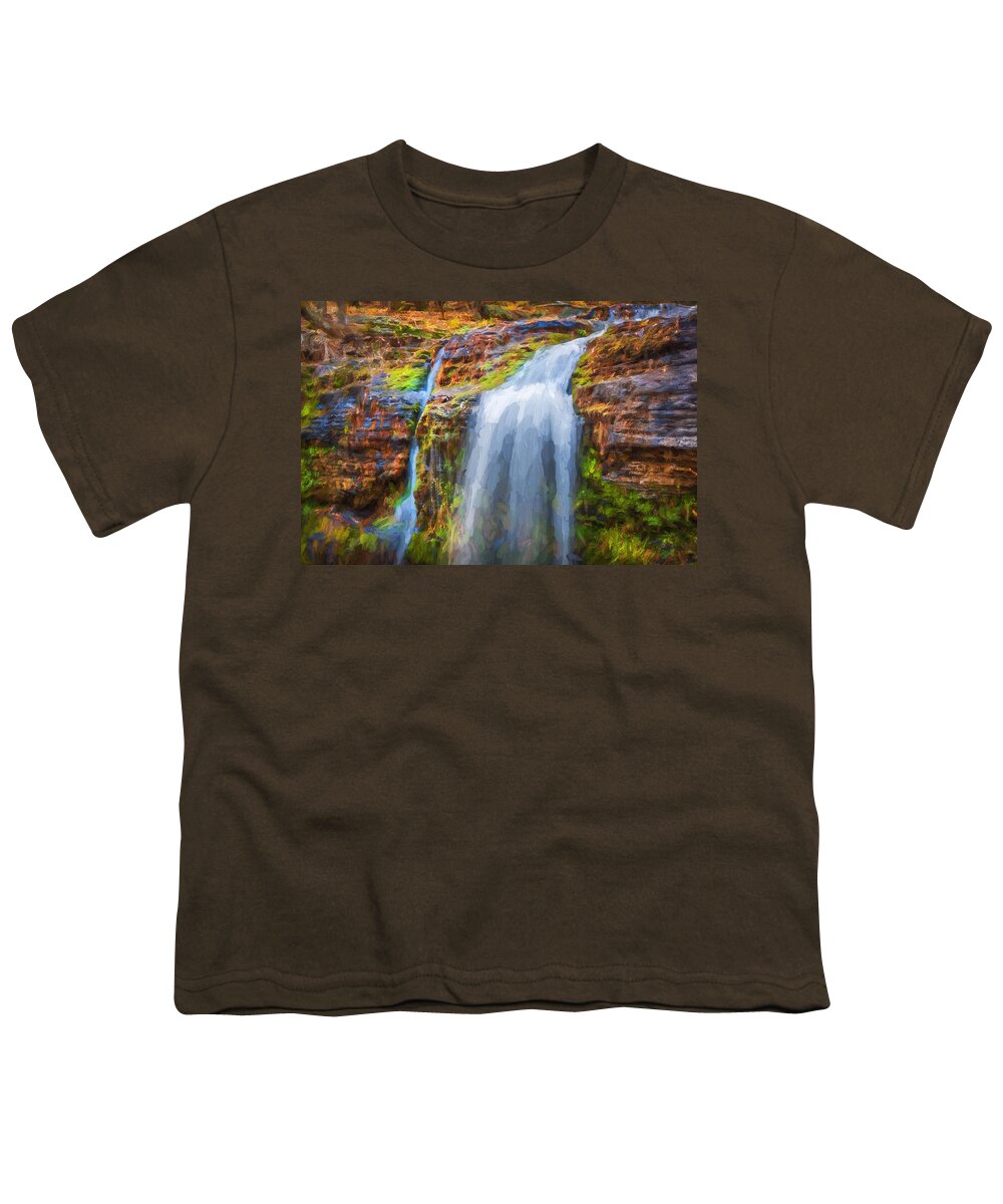 George W. Childs State Park Youth T-Shirt featuring the photograph Waterfalls George W Childs National Park Painted  #4 by Rich Franco