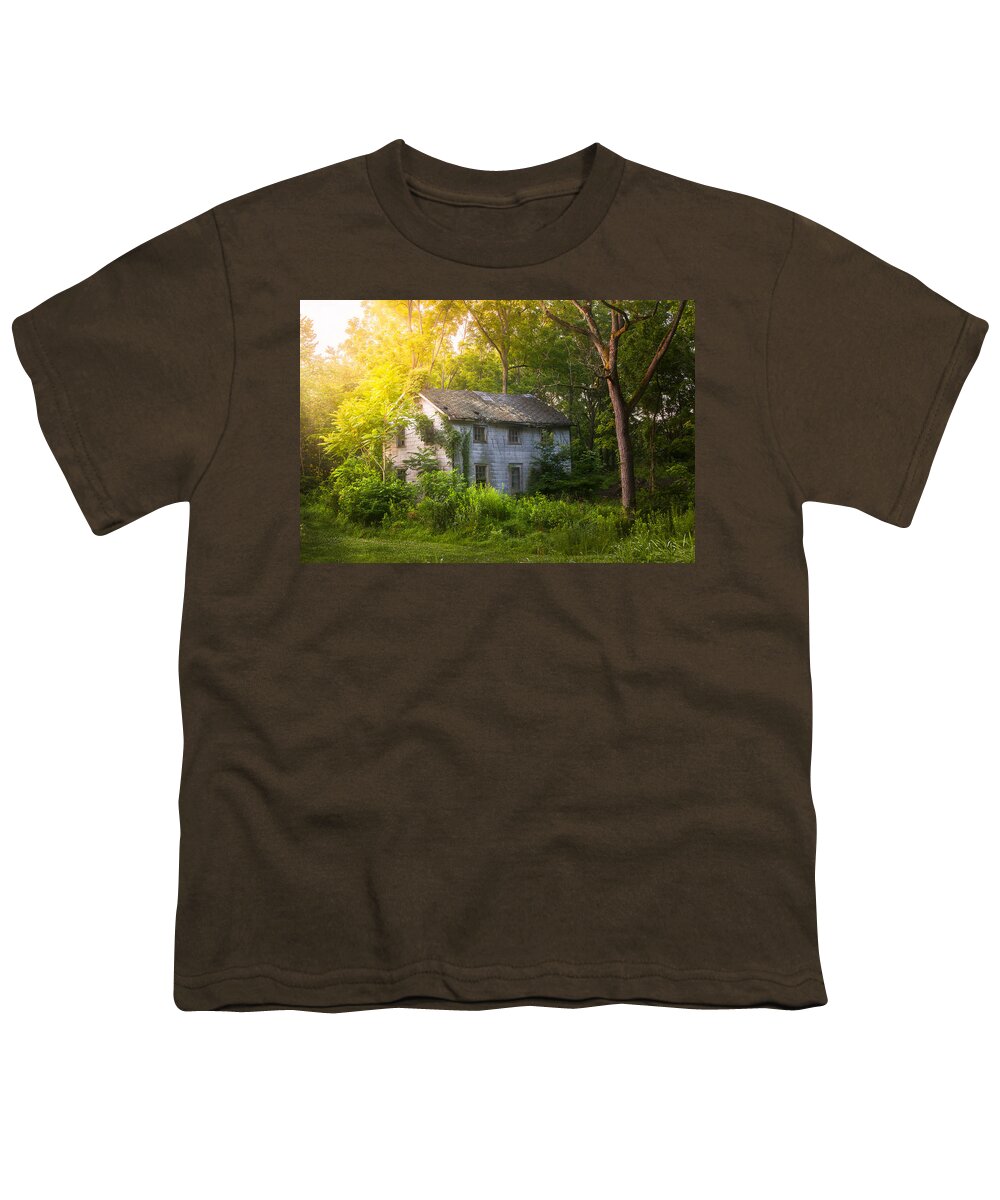 Old House Youth T-Shirt featuring the photograph A fading memory one summer morning - Abandoned house in the woods by Gary Heller