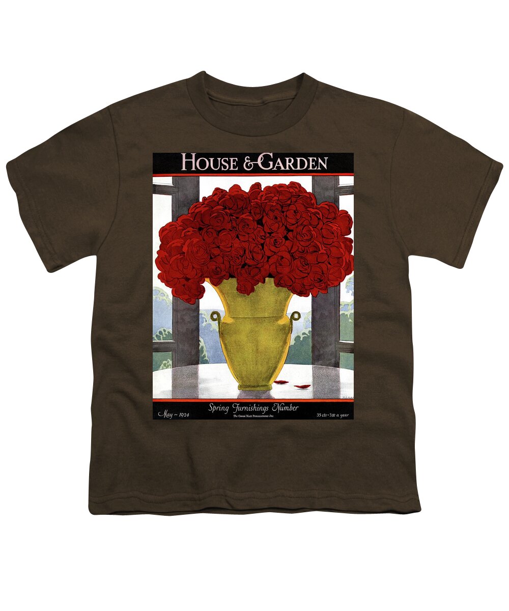 House And Garden Youth T-Shirt featuring the photograph A Vase With Red Roses by Andre E Marty