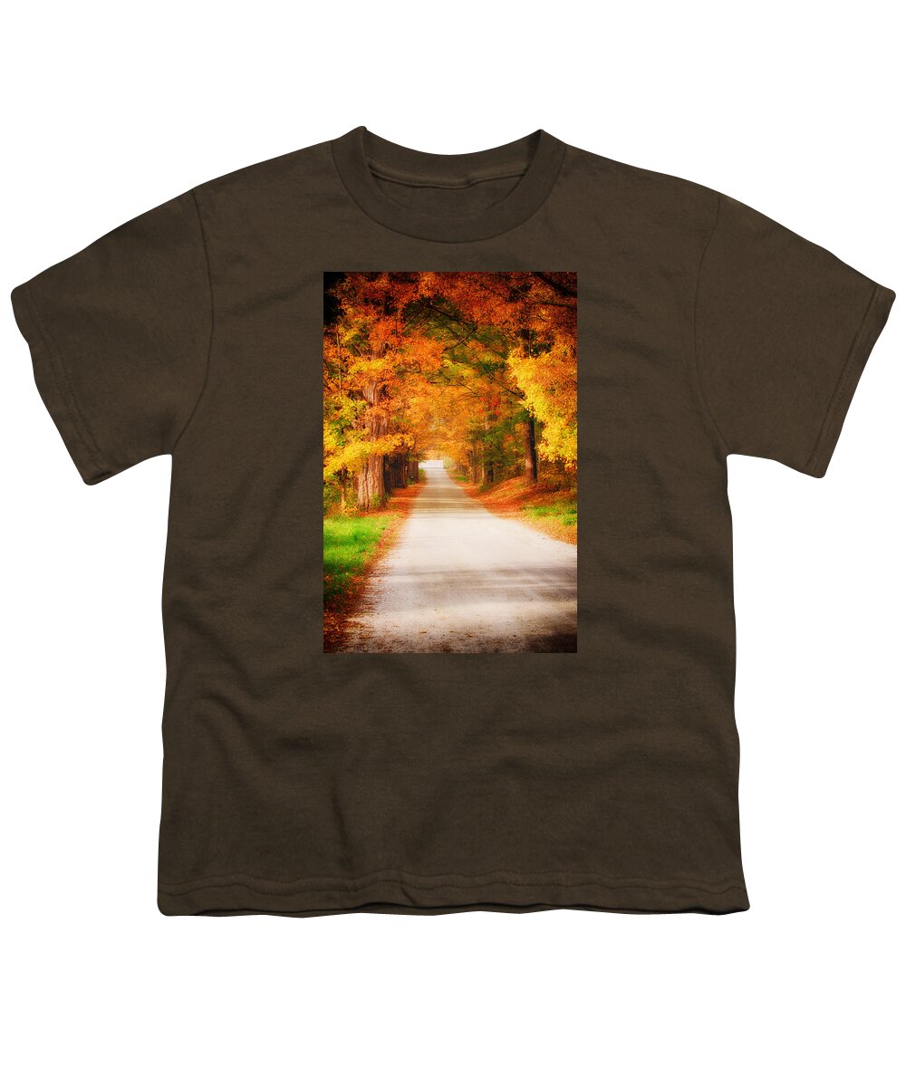 Autumn Foliage New England Youth T-Shirt featuring the photograph A walk along the golden path by Jeff Folger