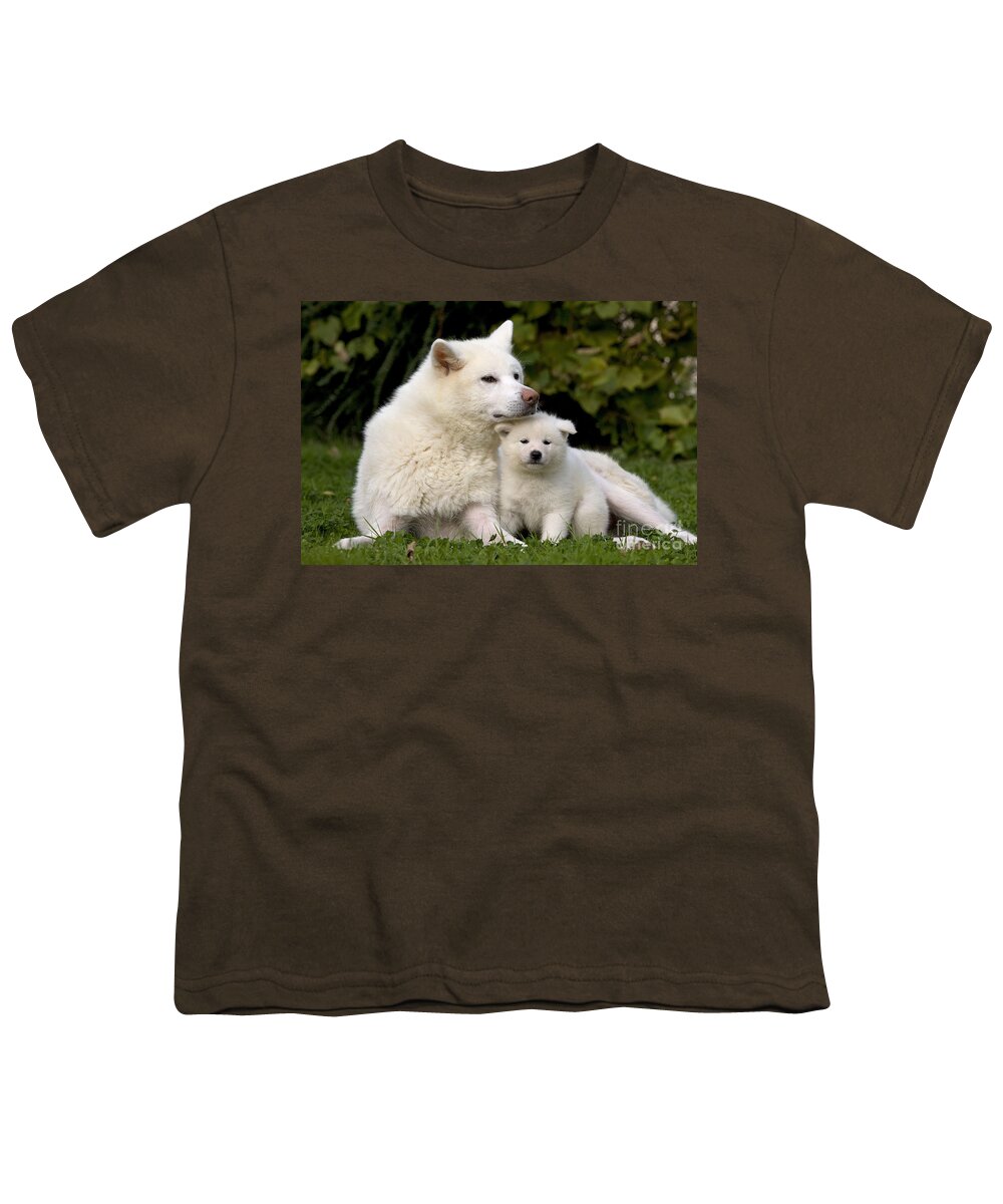 Dog Youth T-Shirt featuring the photograph Akita Inu Dog And Puppy by Jean-Michel Labat