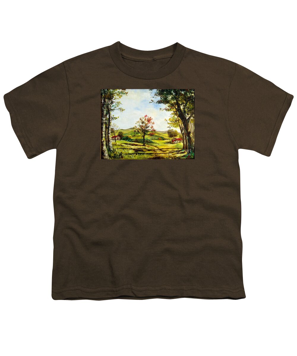 Landscape Youth T-Shirt featuring the painting Autumn Road by Lee Piper