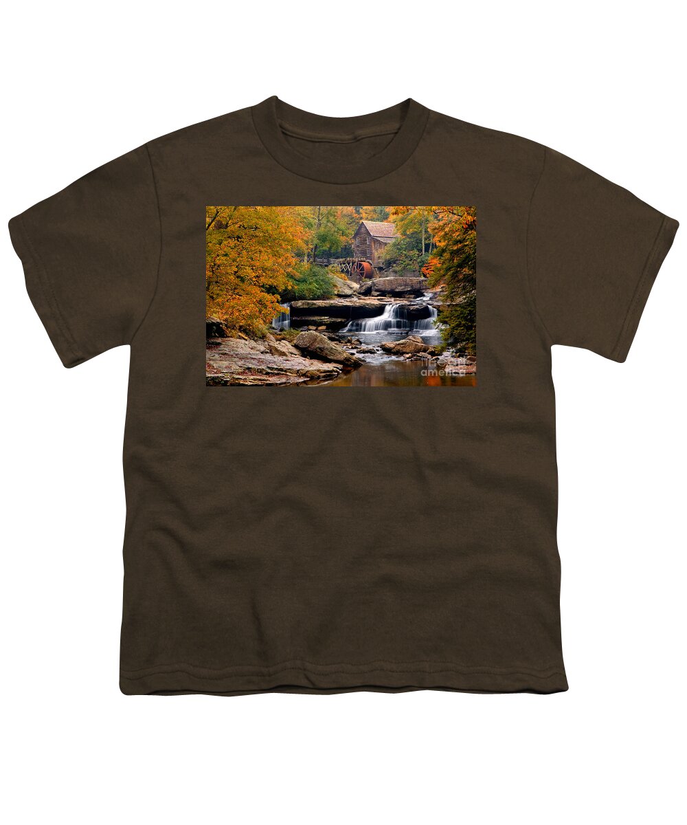 Babcock Grist Mill Youth T-Shirt featuring the photograph Babcock Grist Mill in Fall by Jerry Fornarotto
