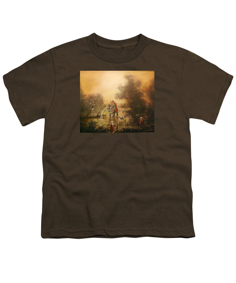 Fantasy Youth T-Shirt featuring the painting Bathing the Royal Elephant by Tom Shropshire
