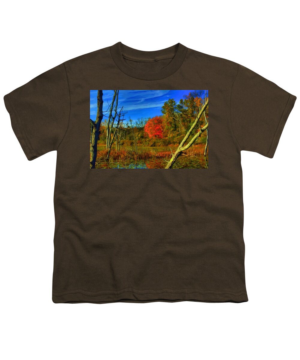Beaver Youth T-Shirt featuring the digital art Beaver Marsh in October by Dennis Lundell