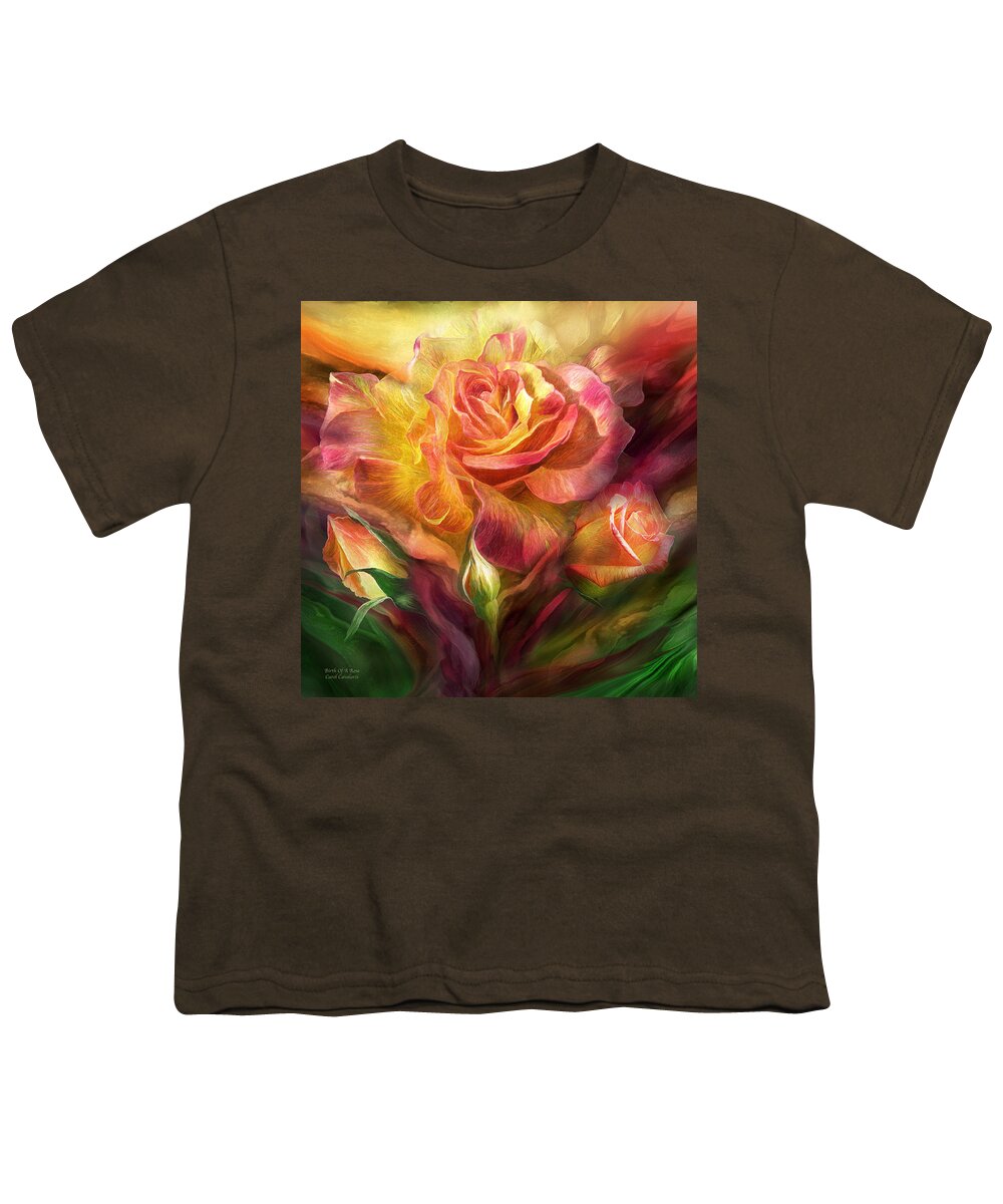 Rose Youth T-Shirt featuring the mixed media Birth Of A Rose - SQ by Carol Cavalaris
