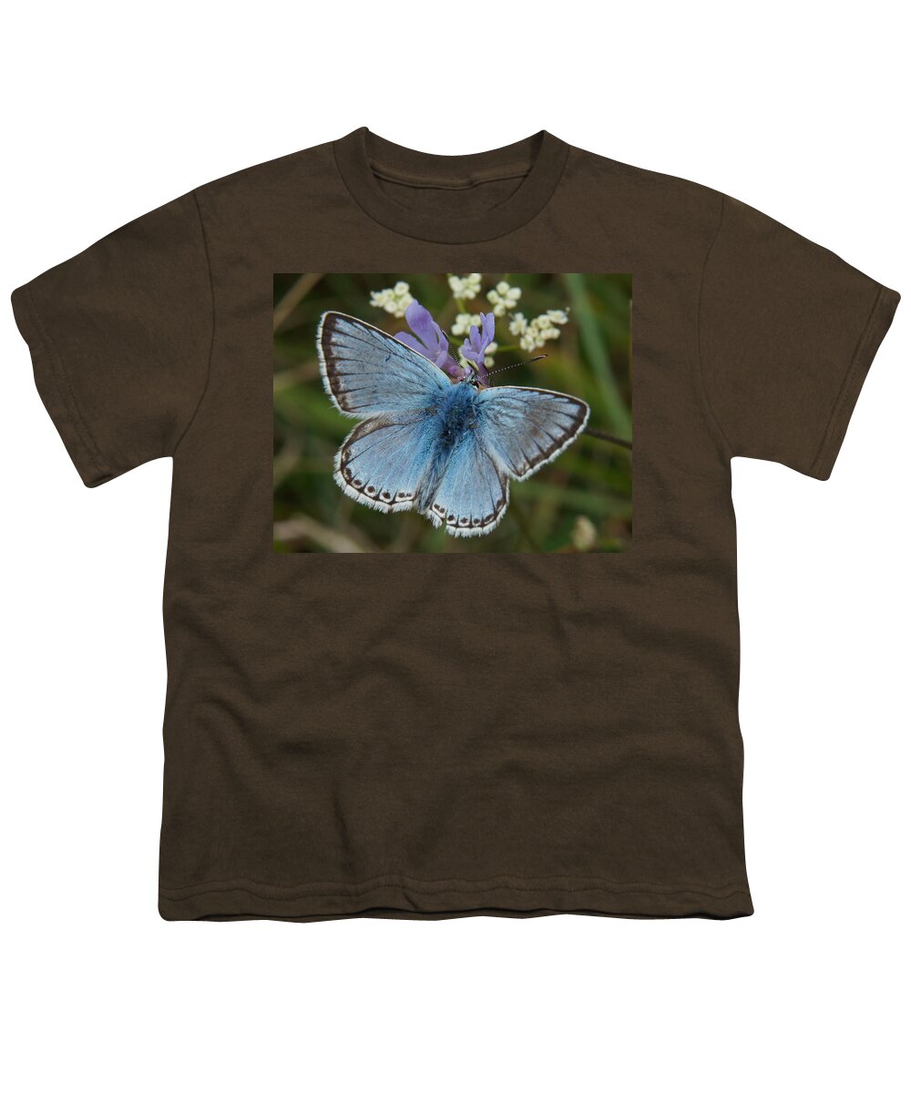 Butterflay Youth T-Shirt featuring the digital art Blue butterfly by Ron Harpham