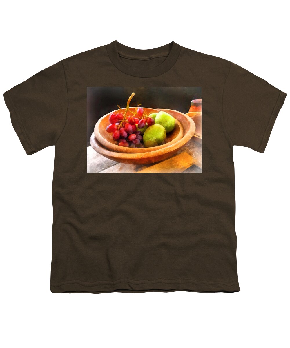Grape Youth T-Shirt featuring the photograph Bowl of Red Grapes and Pears by Susan Savad