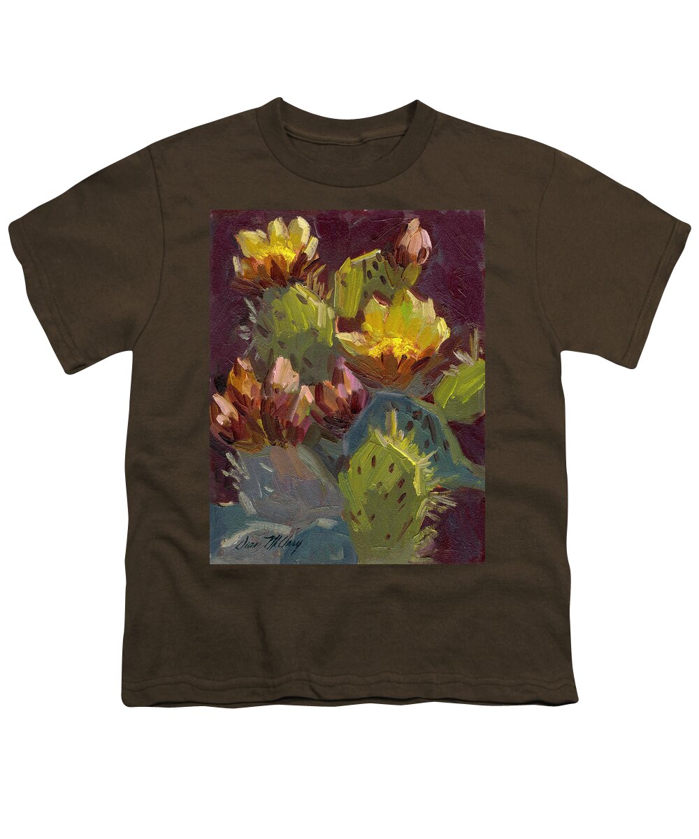 Desert Youth T-Shirt featuring the painting Cactus in Bloom 1 by Diane McClary