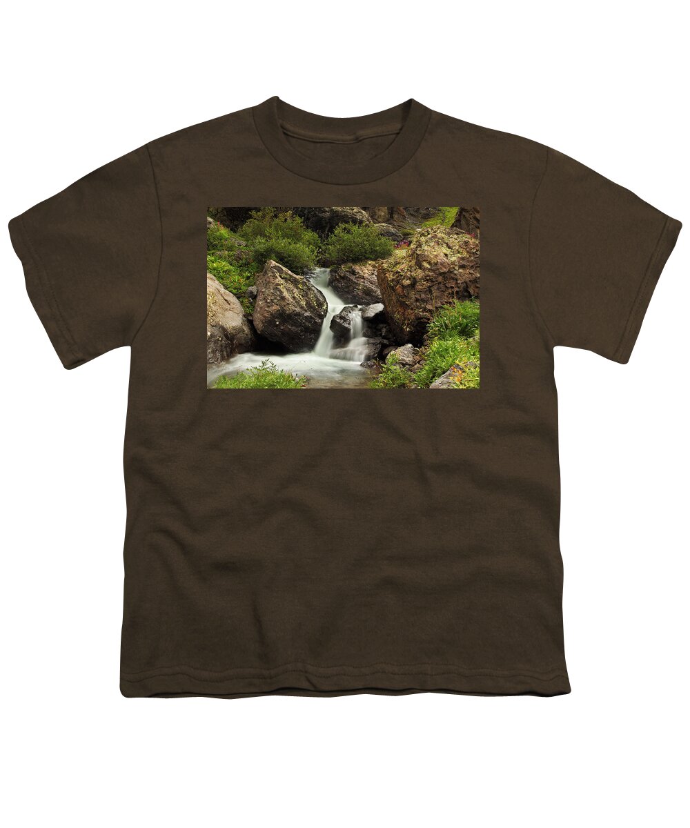 Colorado Youth T-Shirt featuring the photograph Cascade in lower Ice Lake Basin by Alan Vance Ley