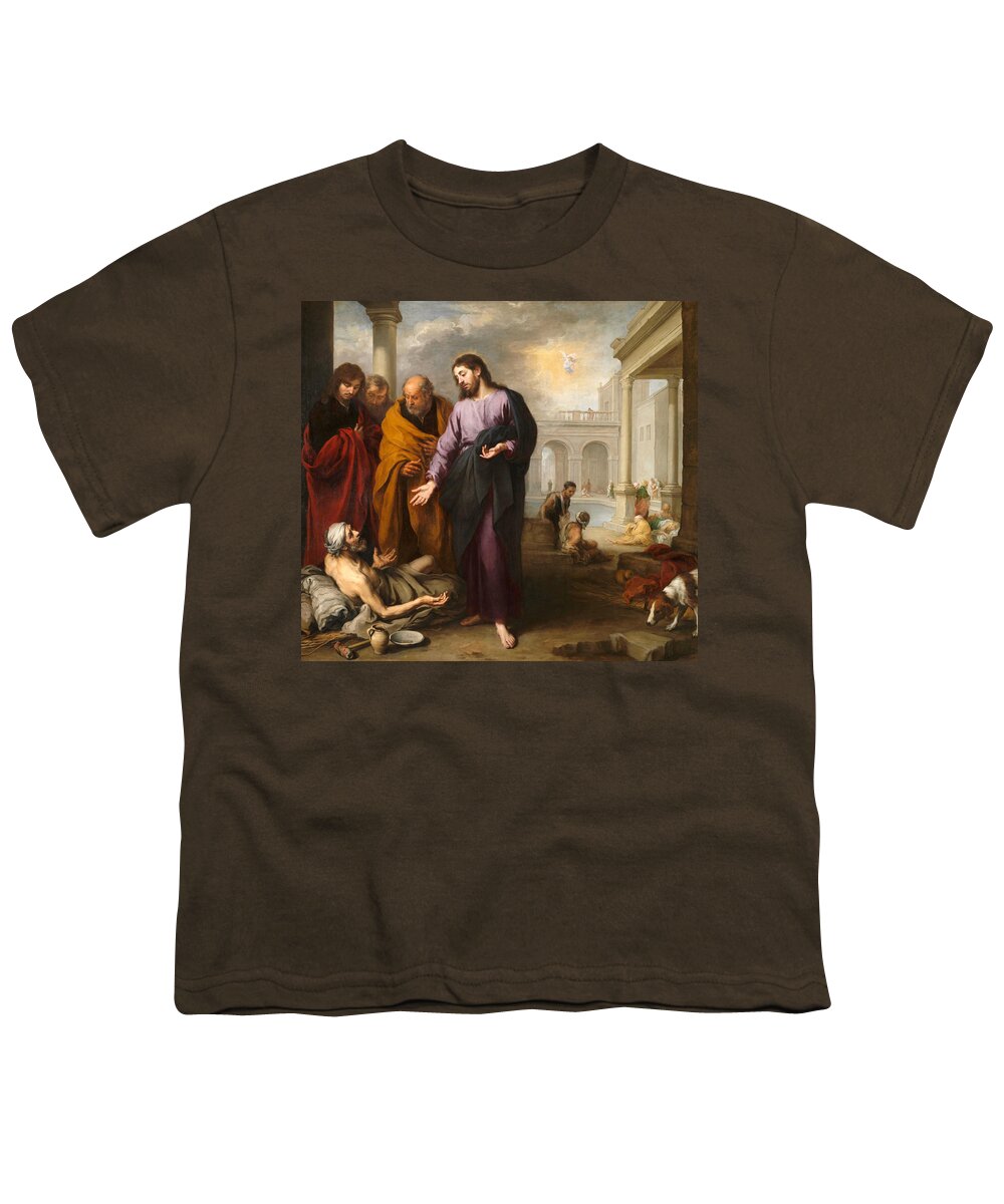 Bartolome Esteban Murillo Youth T-Shirt featuring the painting Christ healing the Paralytic at the Pool of Bethesda by Bartolome Esteban Murillo