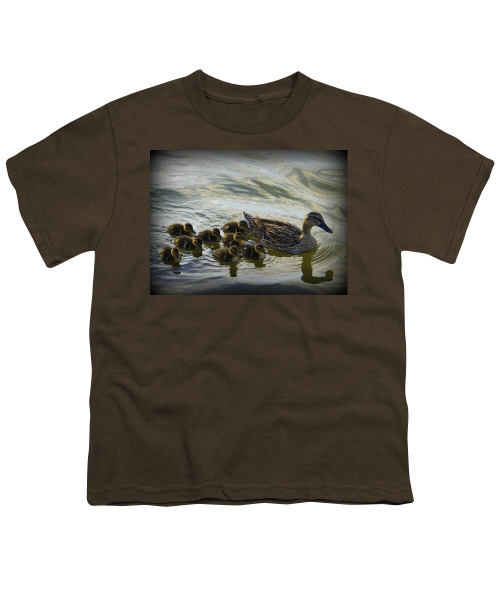 Duck Family Youth T-Shirt featuring the photograph Duck Family by Laurie Perry