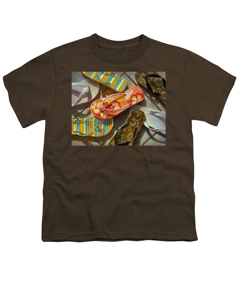 Still Life Youth T-Shirt featuring the painting Flip Flops by Mia Tavonatti