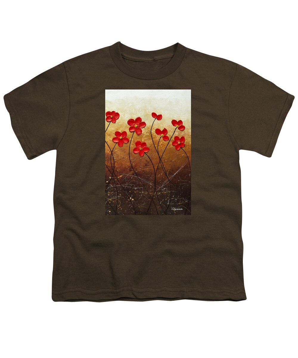 Abstract Art Youth T-Shirt featuring the painting Flores de mi Jardin 3 by Carmen Guedez