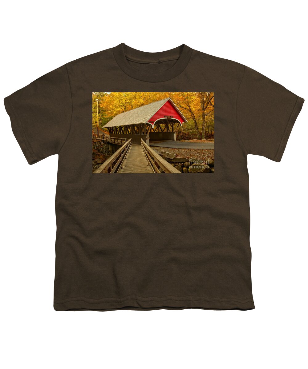 Pemigewasset River Youth T-Shirt featuring the photograph Flume Gorge Covered Bridge by Adam Jewell