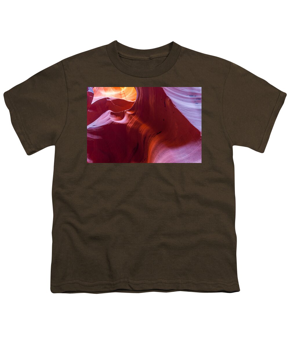 Antelope Canyon Youth T-Shirt featuring the photograph Fluorescent Rocks by Jason Chu