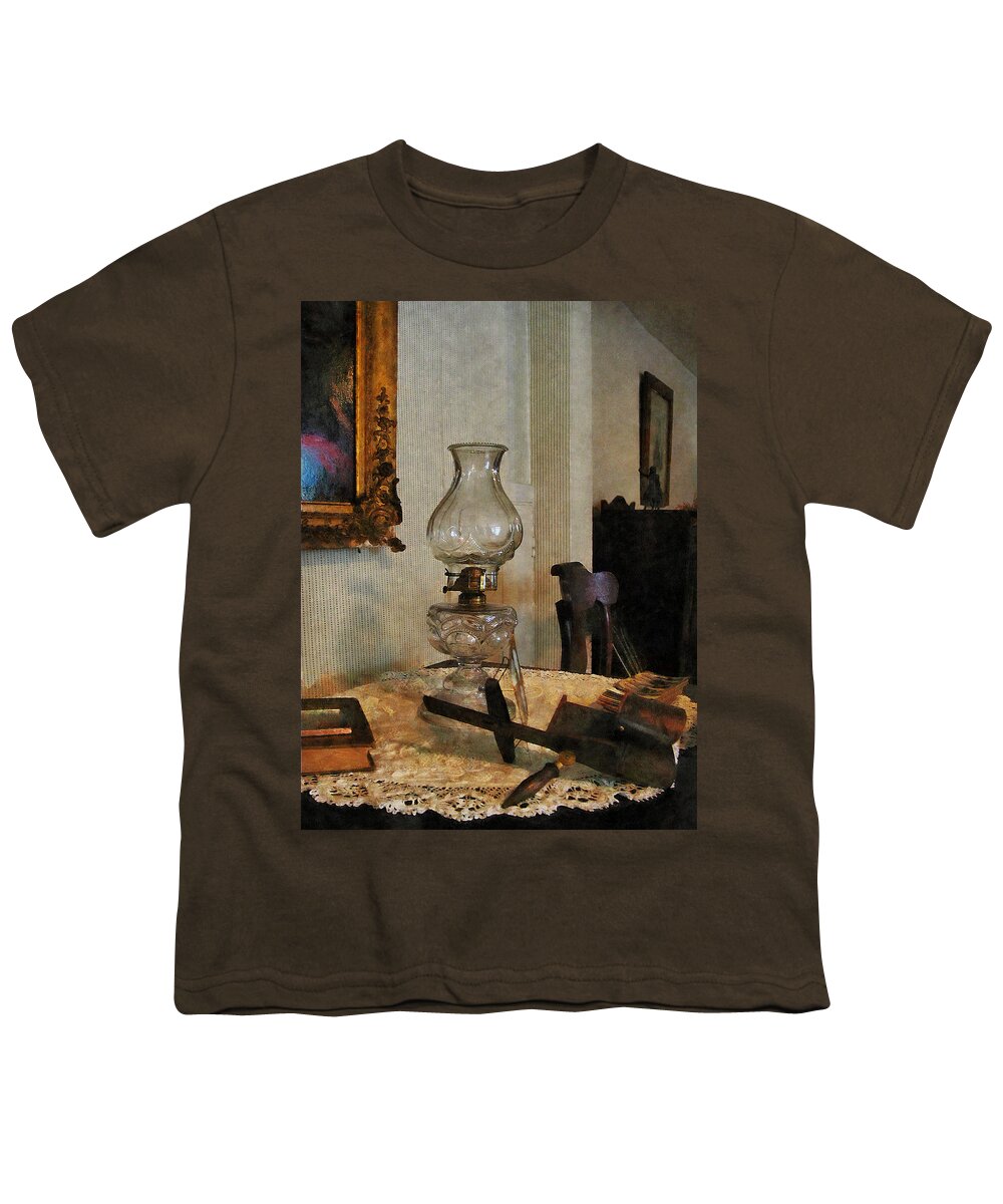 Lamp Youth T-Shirt featuring the photograph Glass Lamp and Stereopticon by Susan Savad