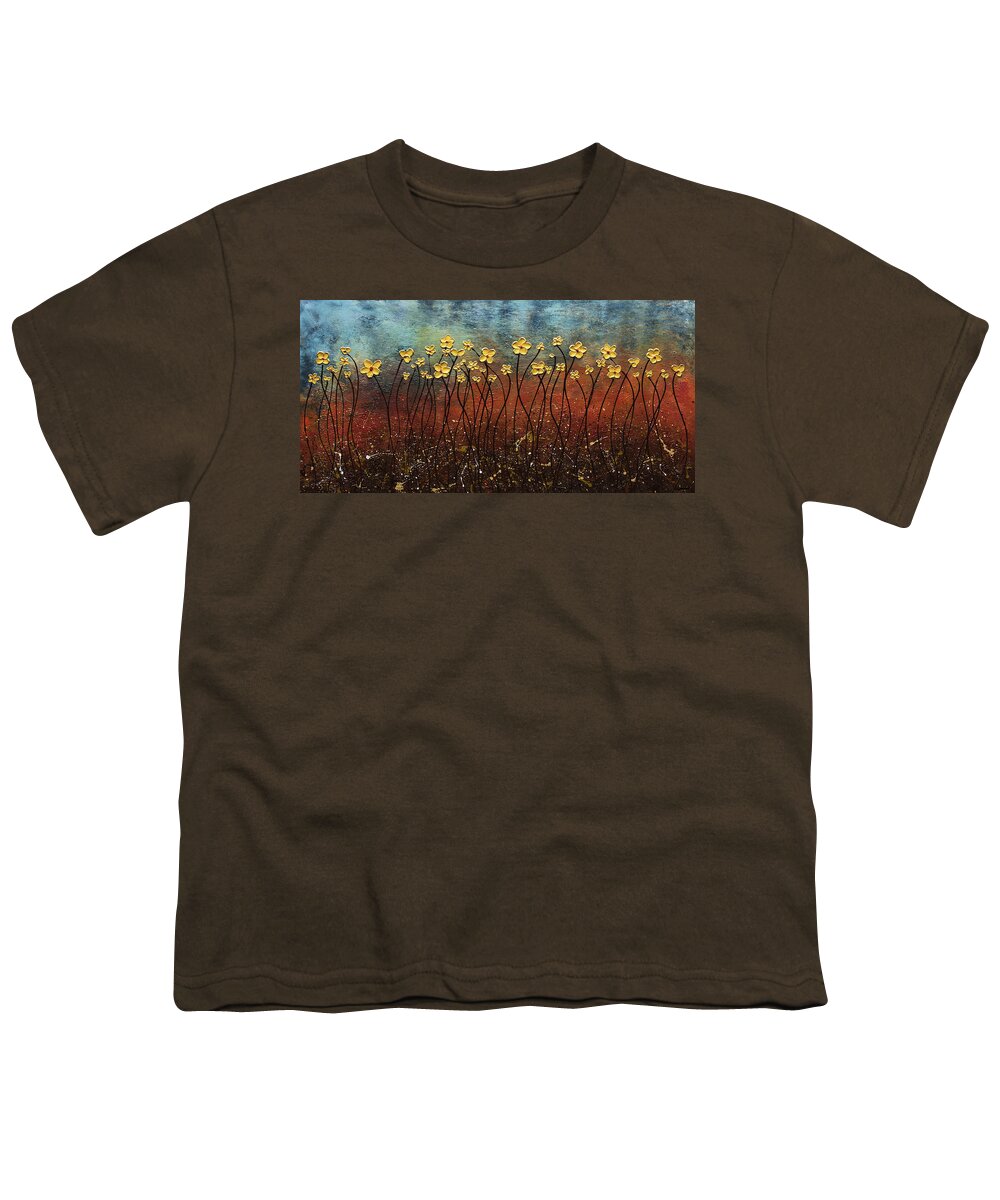 Abstract Art Youth T-Shirt featuring the painting Golden Flowers by Carmen Guedez
