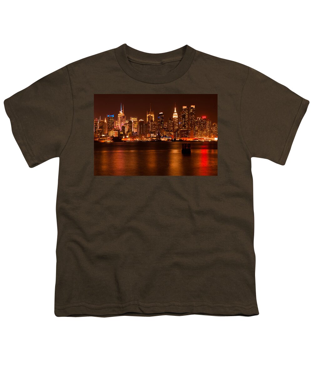 Best New York Skyline Photos Youth T-Shirt featuring the photograph Golden New York Skyline by Mitchell R Grosky