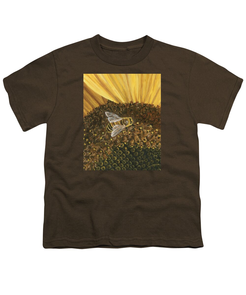 Honeybee Youth T-Shirt featuring the painting Honeybee on Sunflower by Lucinda VanVleck
