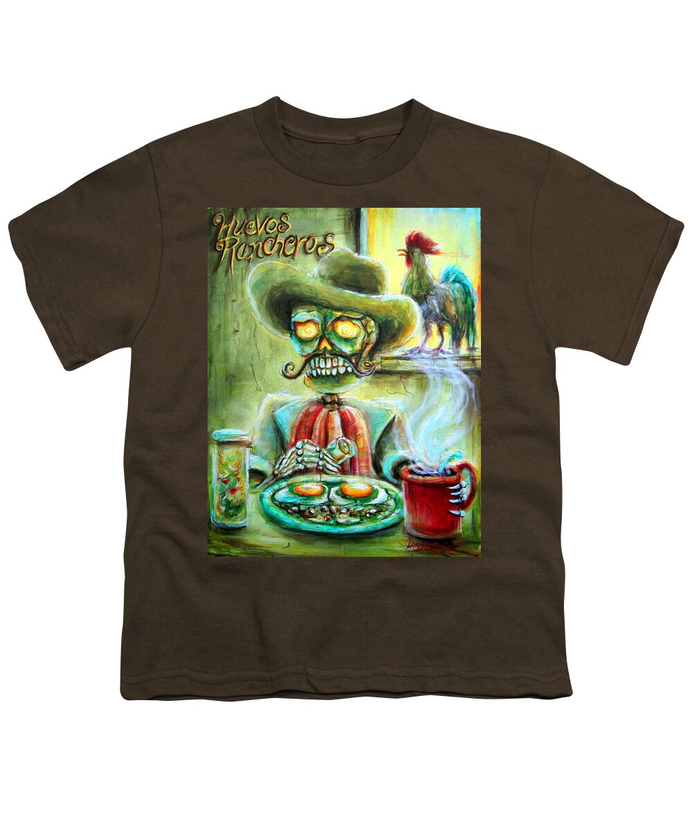Day Of The Dead Youth T-Shirt featuring the painting Huevos Rancheros by Heather Calderon