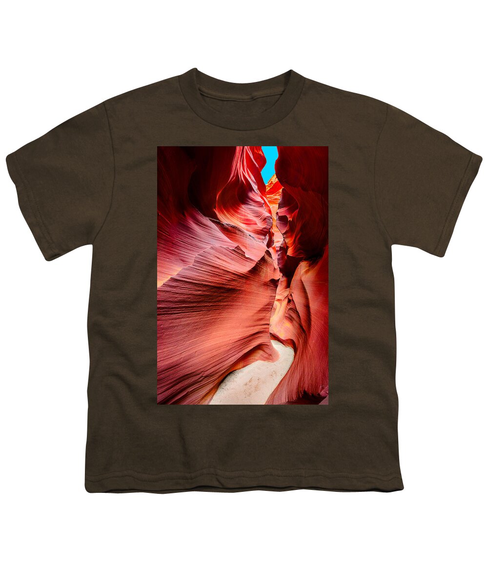 Antelope Canyon Youth T-Shirt featuring the photograph Into the Slot 1 by Jason Chu