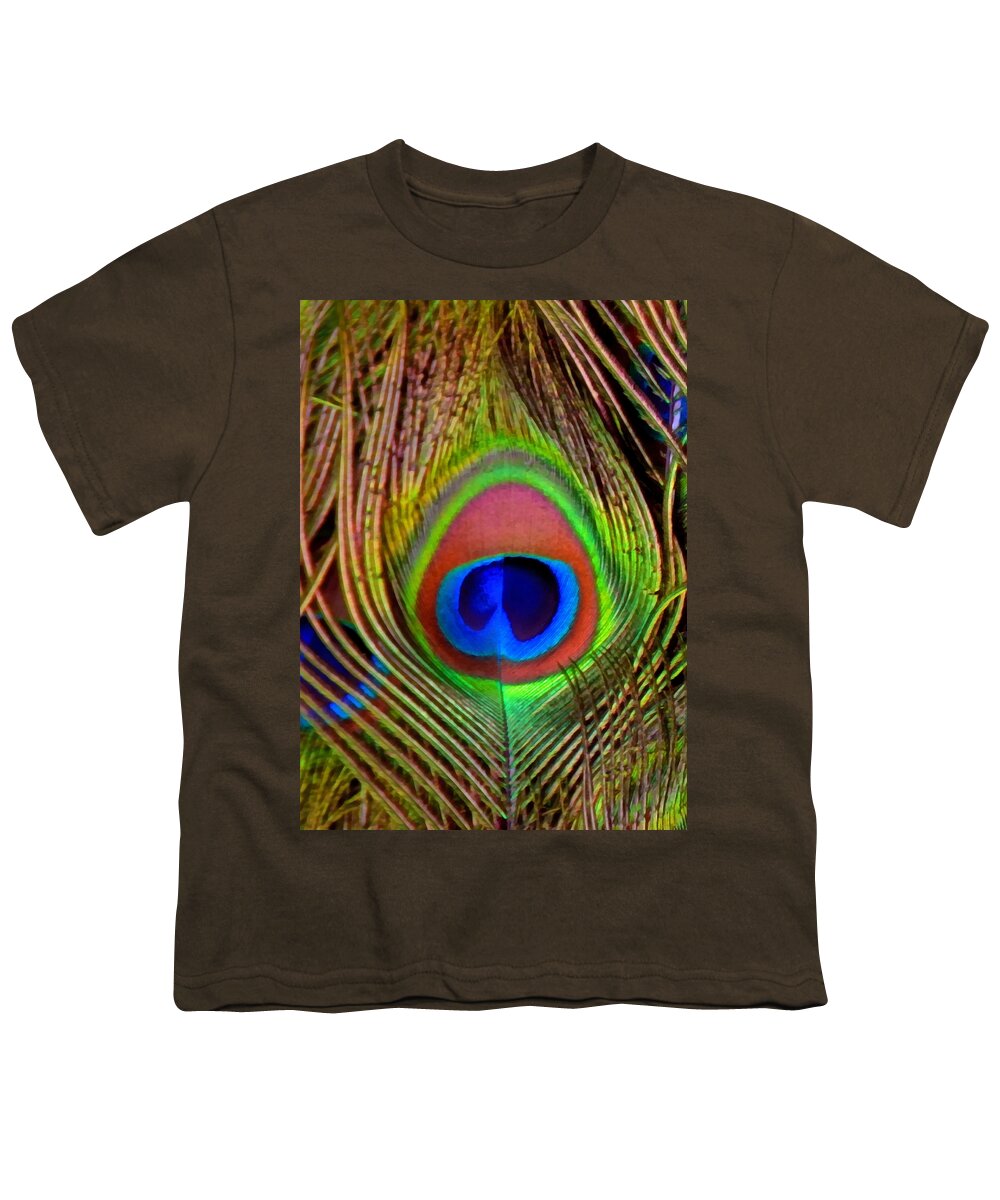 Large Youth T-Shirt featuring the mixed media Just One Tail Feather by Angelina Tamez