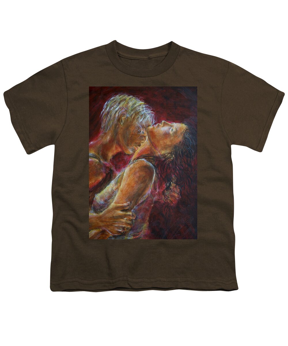 Lovers Youth T-Shirt featuring the painting Lovers in Red by Nik Helbig