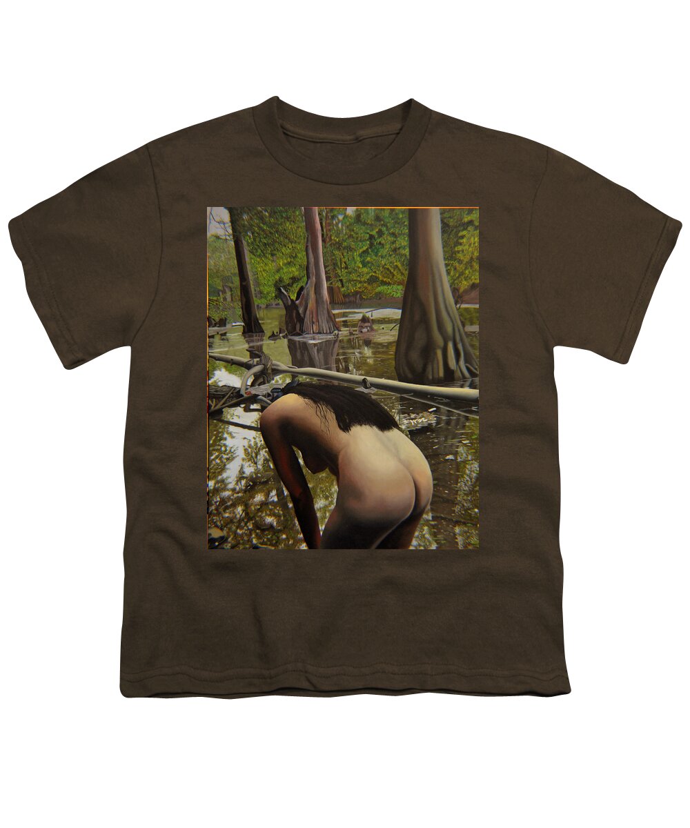 Nude Youth T-Shirt featuring the painting May Morning Arkansas River 2 by Thu Nguyen