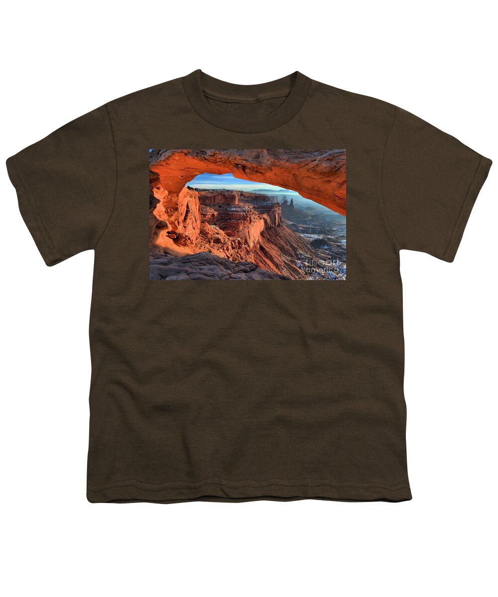 Mesa Arch Sunrise Youth T-Shirt featuring the photograph Mesa Arch Frame by Adam Jewell