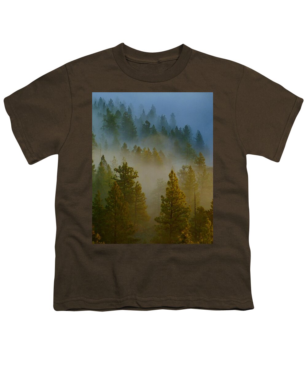 Photo Art Youth T-Shirt featuring the photograph Misty Morning in the Pines by Ben Upham III