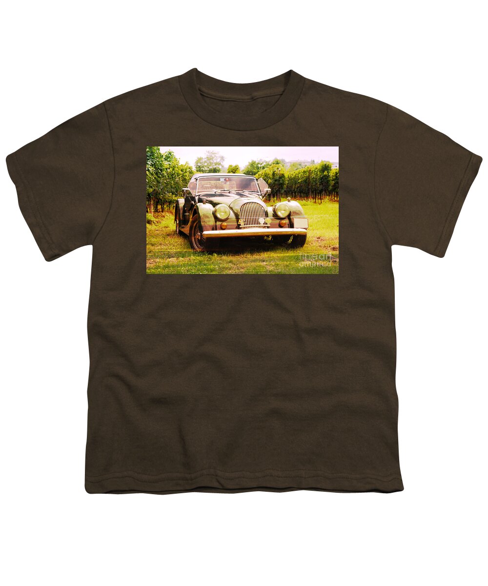 Morgan Youth T-Shirt featuring the photograph Morgan plus 4 in front of vineyard by Perry Van Munster