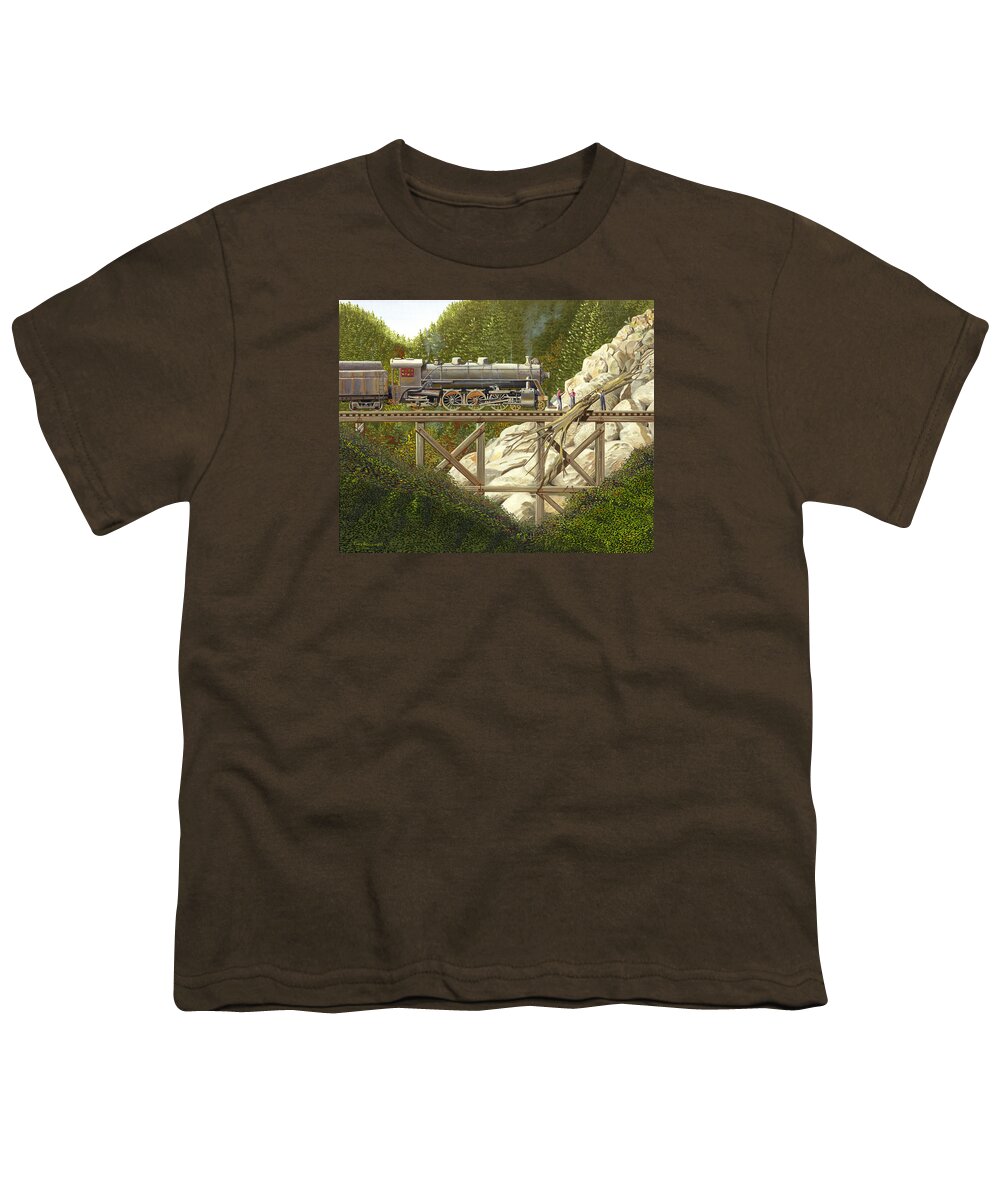 Railroad Youth T-Shirt featuring the painting Mountain impasse by Gary Giacomelli